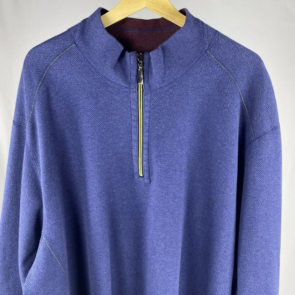 Tommy Bahama Flipshore Reversible Half-Zip Sweatshirt 3XLT Blue Burgundy Preppy